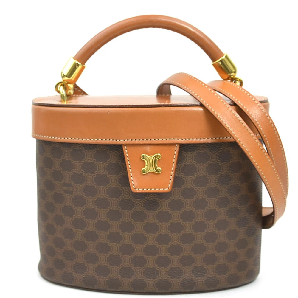 Celine Shoulder Bag Macadam Canvas Brown